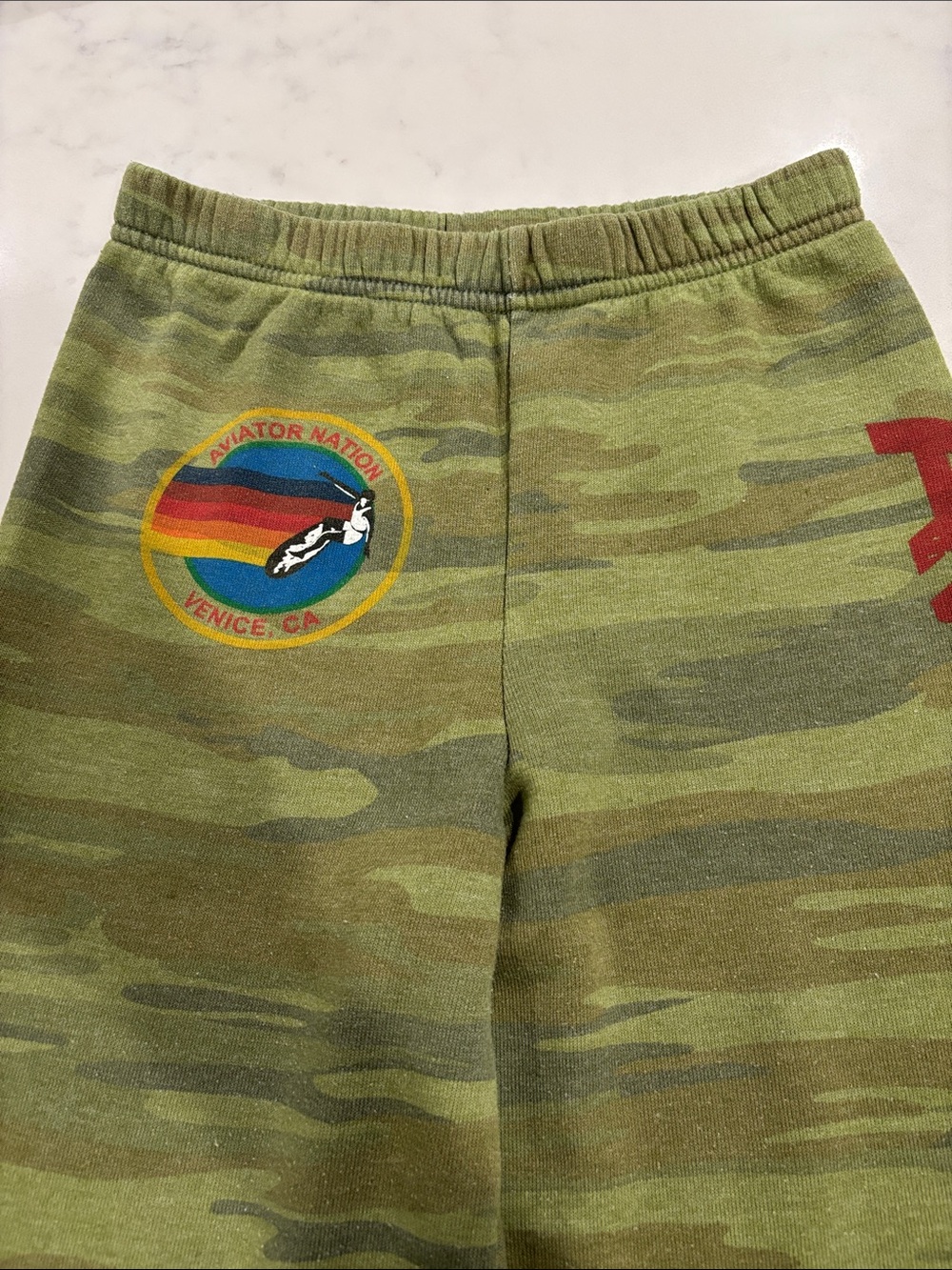 Aviator Nation Kids Olive Camo Joggers with Rainbow Patch